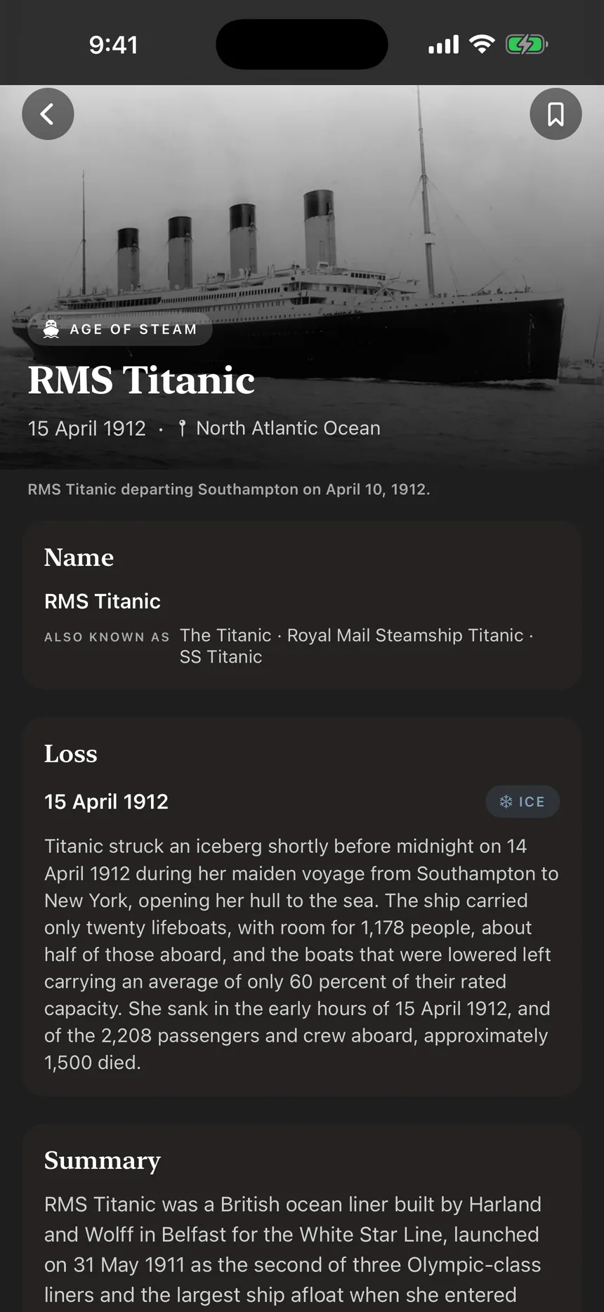 The Titanic dossier in Wreck Lens