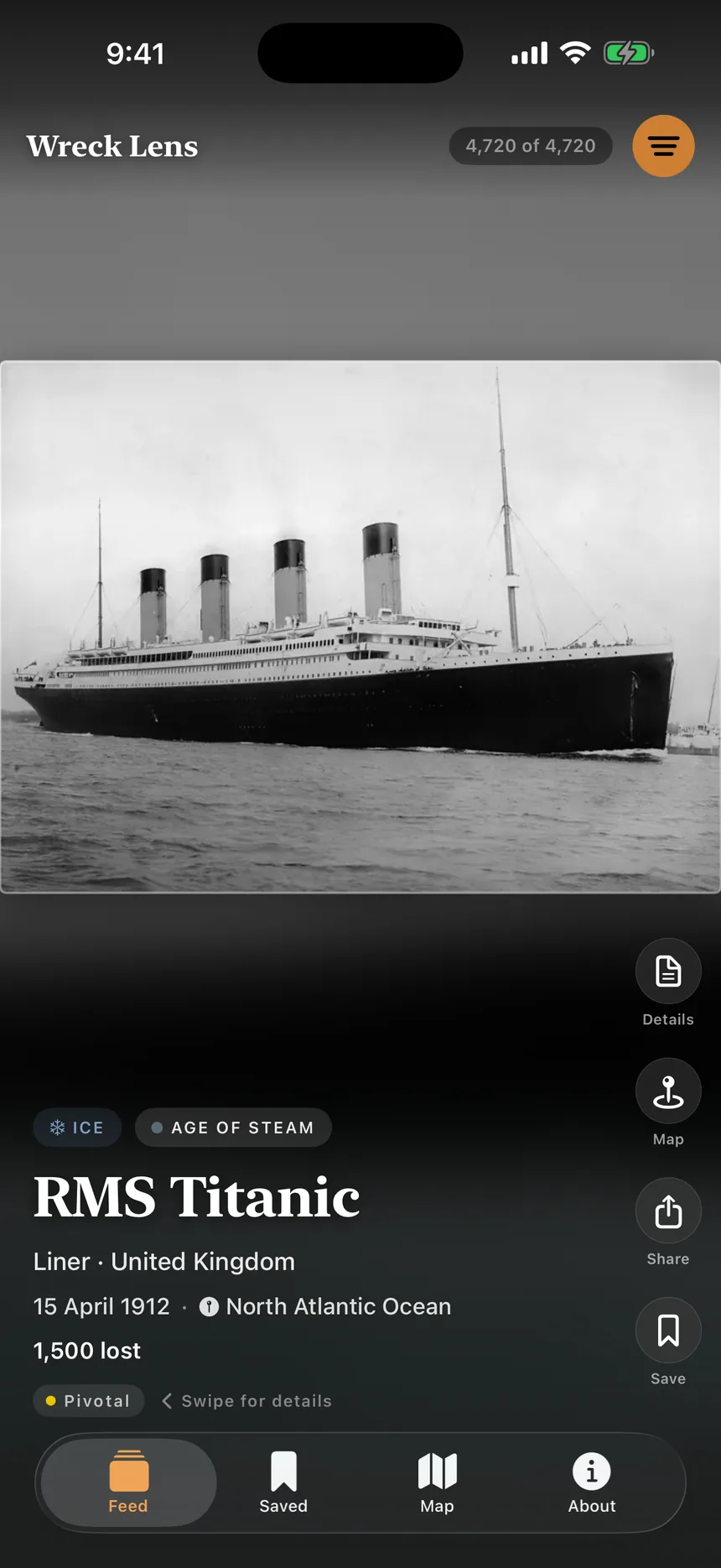 The Wreck Lens feed showing RMS Titanic